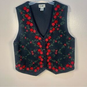 VTG Winona Wool Blend Appliqué Holly Branch Holiday Vest